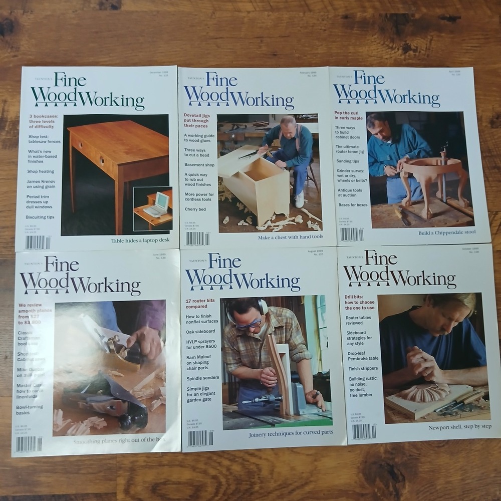 Lot Of 6 "Fine Woodworking" Magazines Issues (#133-138) 1998-1999 Vintage